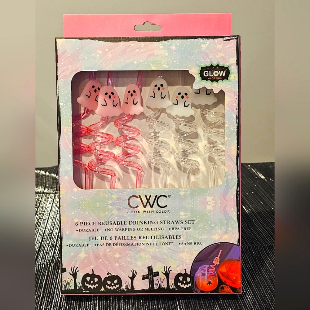 🔥👻 CWC Pink Ghost Reusable Crazy Straw Set - 6 pc NWT